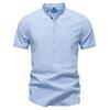 Men's Solid Color Cotton Linen Button Stand Collar Short Sleeve Top Men's Casual Breathable Tops