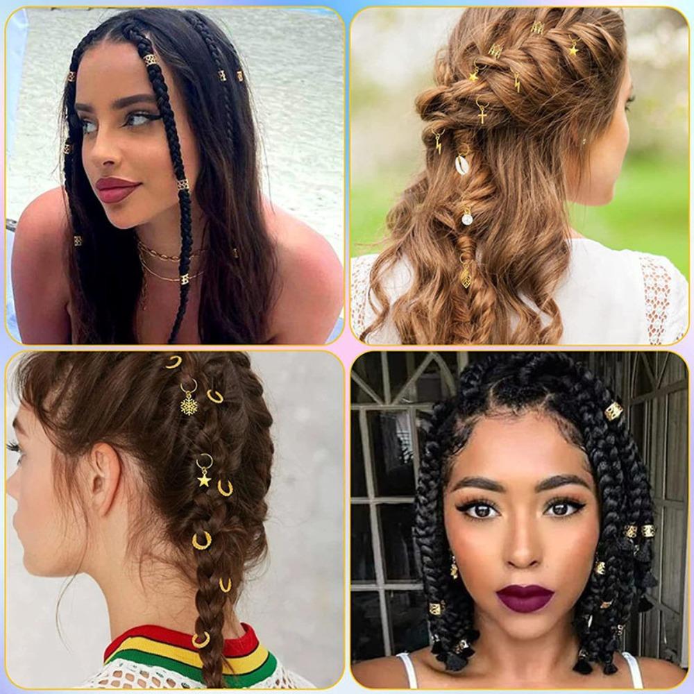 259pcs Gold Hair Ring Hair Cuffs Clips Mixing Braiding Hair Strings  for Women Girls