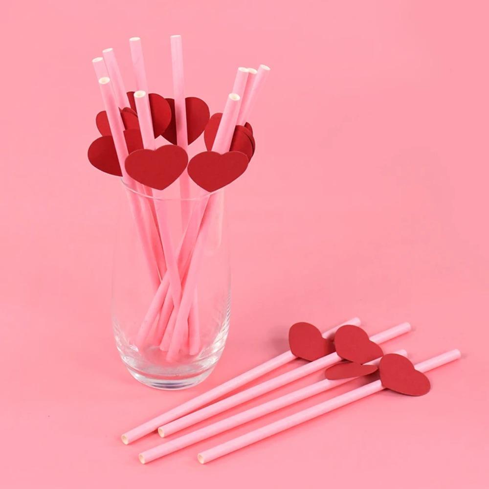 20Pcs Degradable Heart Paper Straws Eco-friendly Disposable Drinking Straw  Chinese Valentine's Day