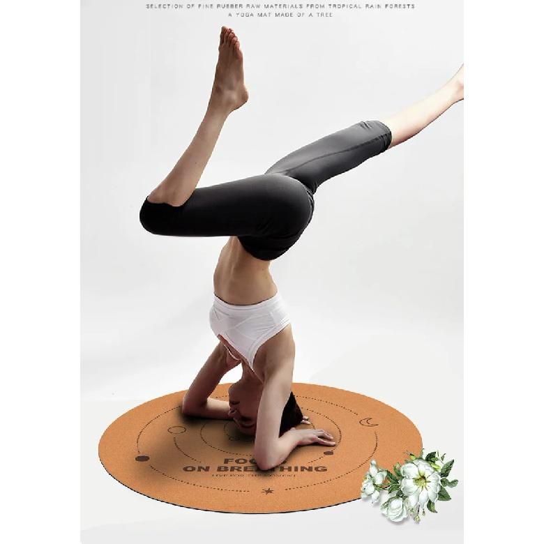 68cm Cork Natural Rubber Mat 5mmThickened Meditation Cushion Sitting Cushion Round Flat Yoga Mat Sweat-absorbent Breathable