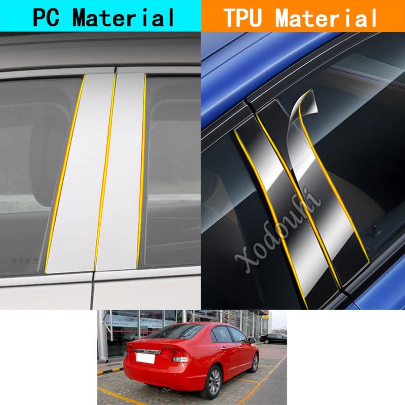 Car TPU/Glossy Mirror Pillar Post Cover Door Trim Window Molding Sticker 6pcs For Honda Civic 8th 2006 2007 2008 2009 2010