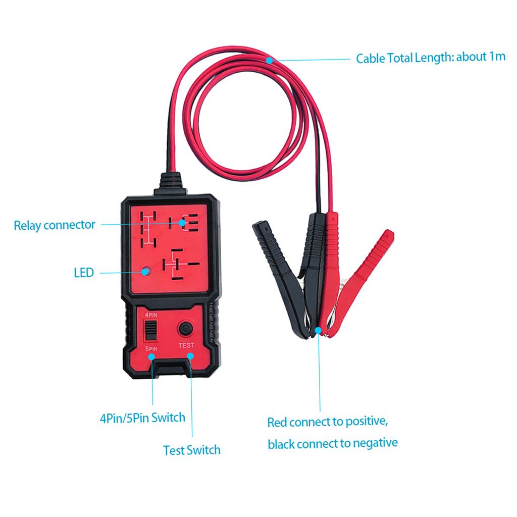 12V Car Battery Checker Electronic Relay Tester with Clips Auto Relay Diagnostic Tool