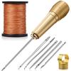 6 Pieces Canvas Leather Sewing Awl Needle with Copper Handle,50 M Nylon Cord Thread and 2 Pieces Thimble for Shoe and Leather Repair