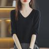 Korean Style Women's V-Neck Mid-Sleeve Loose Knit Pullover Shirt - Spring/Summer Thin Sweater Top