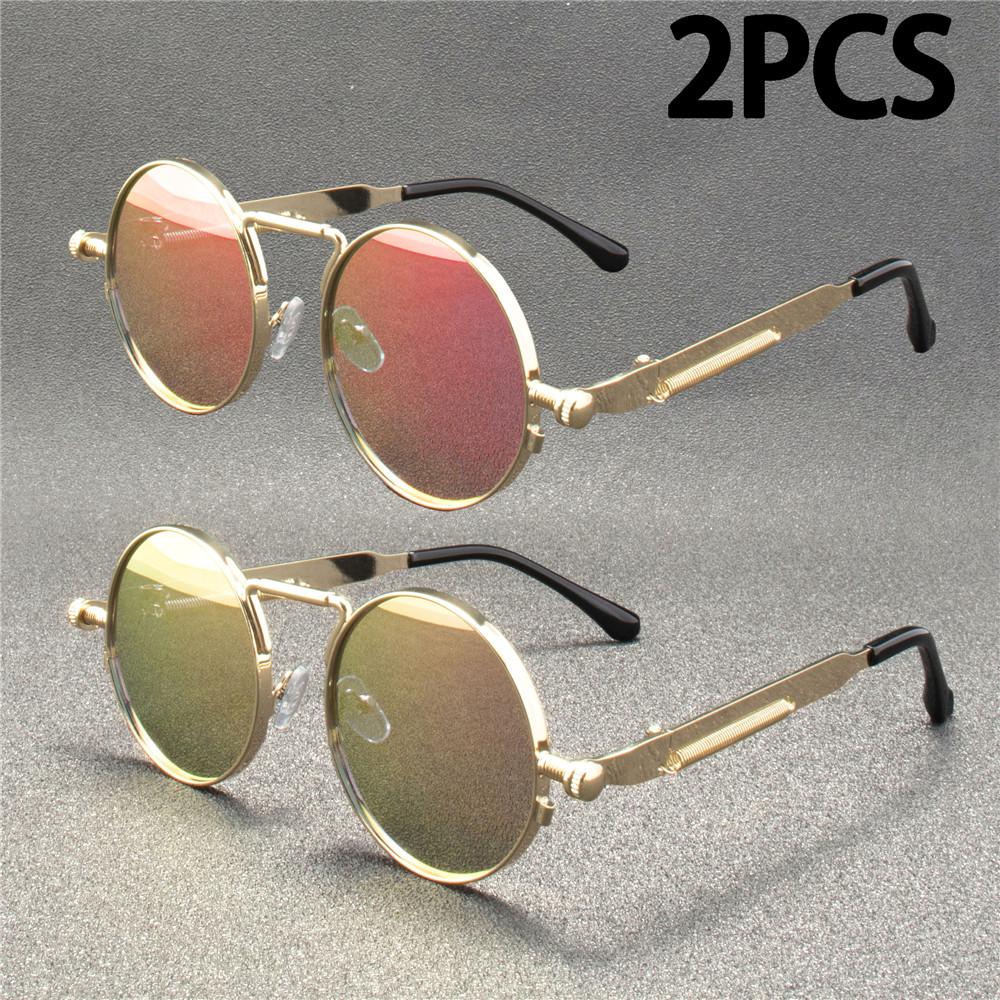 2 шт. винтажные солнцезащитные очки в стиле панк для мужчин, ретро, круглые, металлические, оправы, женские солнцезащитные очки, модные очки Gafas sol mujer