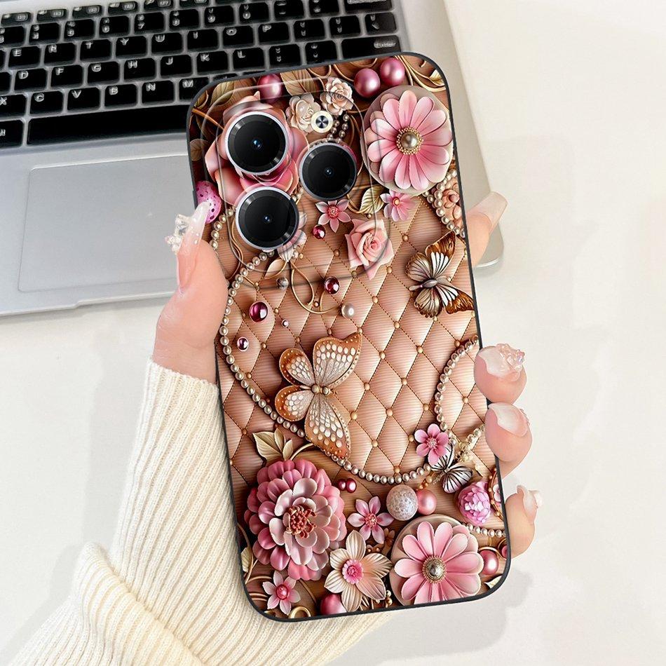 Для Infinix Hot 40 40i 40Pro Красивый Чехол для Телефона с Рисунком Розы и Бантом Для Infinix Hot40 40 Pro 40i Мягкие Силиконовые Ударопрочные Чехлы
