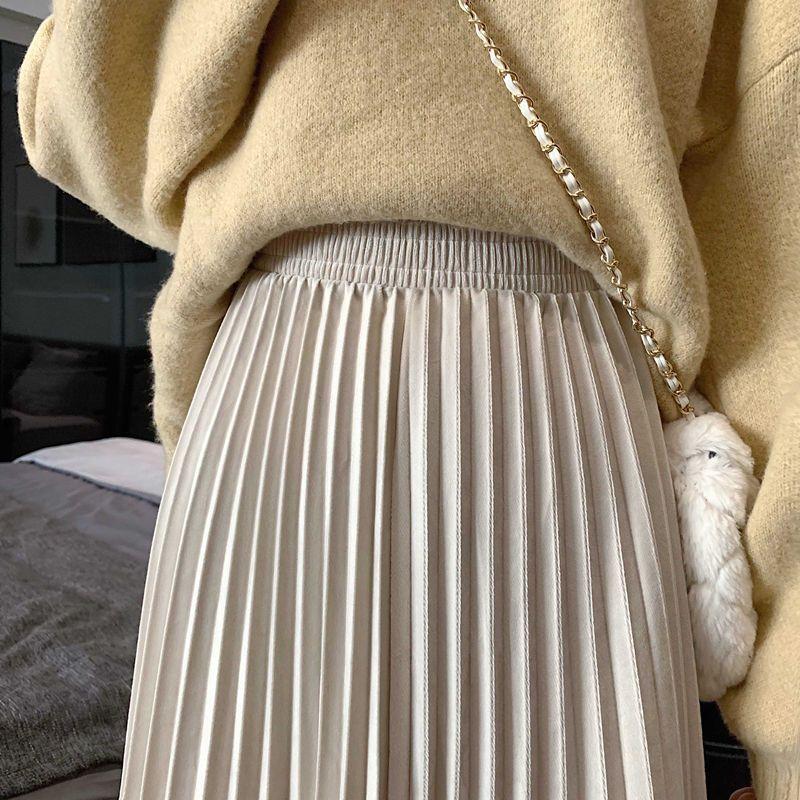 MOUKYUN Хлопковая плиссированная длинная юбка, женская повседневная эластичная талия, Faldas, корейская мода, женские свободные юбки-зонтики до середины икры