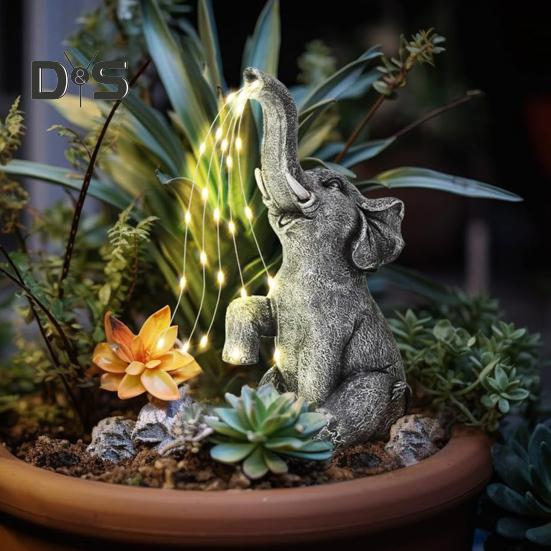 Садовая статуэтка слона на солнечных батареях, устойчивая к погодным условиям, дорожка для патио, светодиодная смоляная статуя слона, декоративная лампа, рождественский подарок