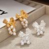 Elegant Vintage Butterfly Pearl Tassel Earrings, Sparkling Zircon Studs