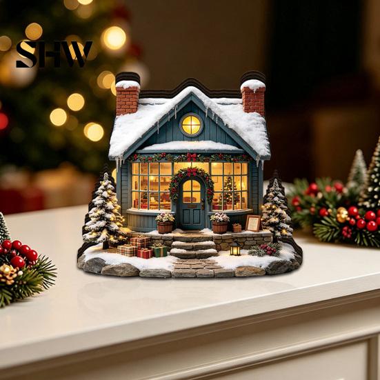 Durable Decorative Accents Christmas Glowing House Ornament, LED Wooden Tabletop Decor for DIY Craft Ornaments Holiday Village Display, Light Up Party