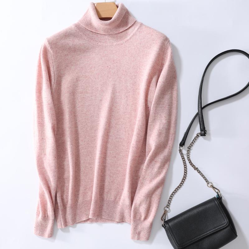 Women's High Neck Wool Sweater - 100% Pure Cashmere Knit, Autumn/Winter Style