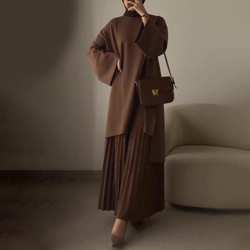 Женский повседневный комплект из винтажного топа и юбки до середины икры, Осень 2025