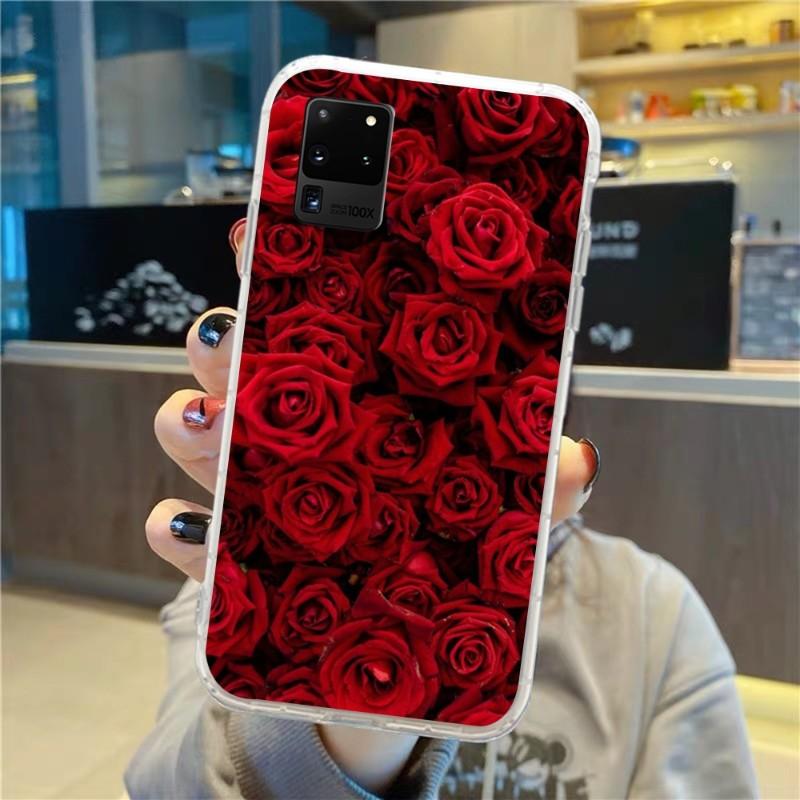 Чехол для телефона с цветком красной розы для Samsung Galaxy S10 S21 S22 Plus Ultra A91 A51 A21S A12 Прозрачная накладка для телефона