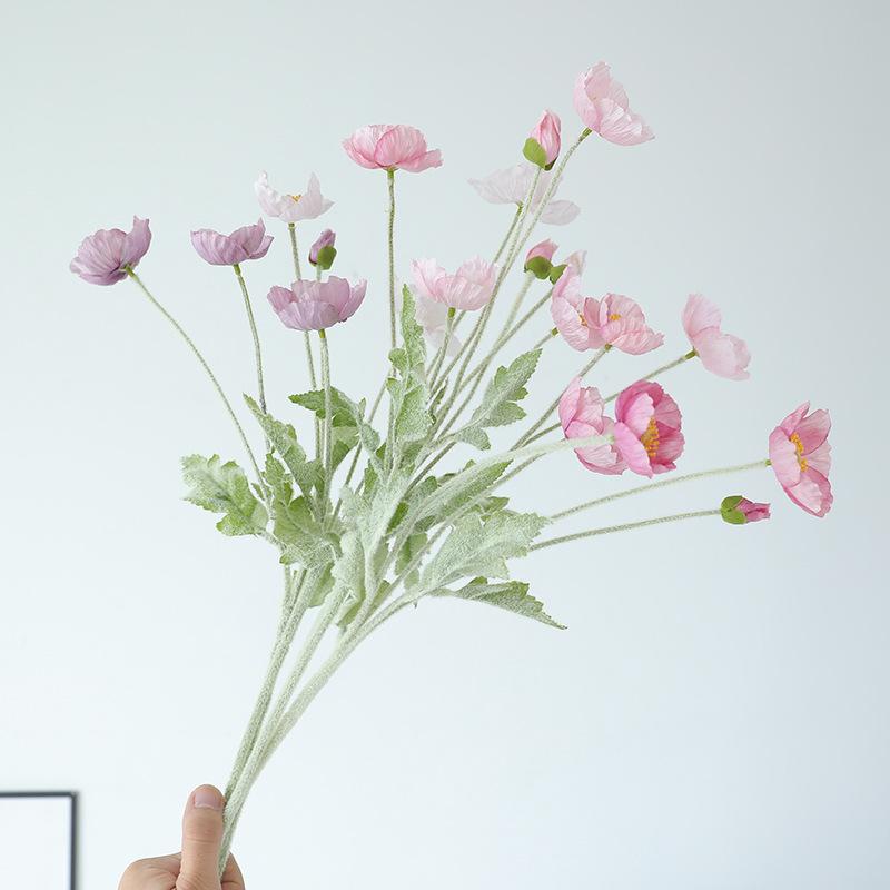 Vintage 4-head poppy poppy office ornament fake flower wedding props