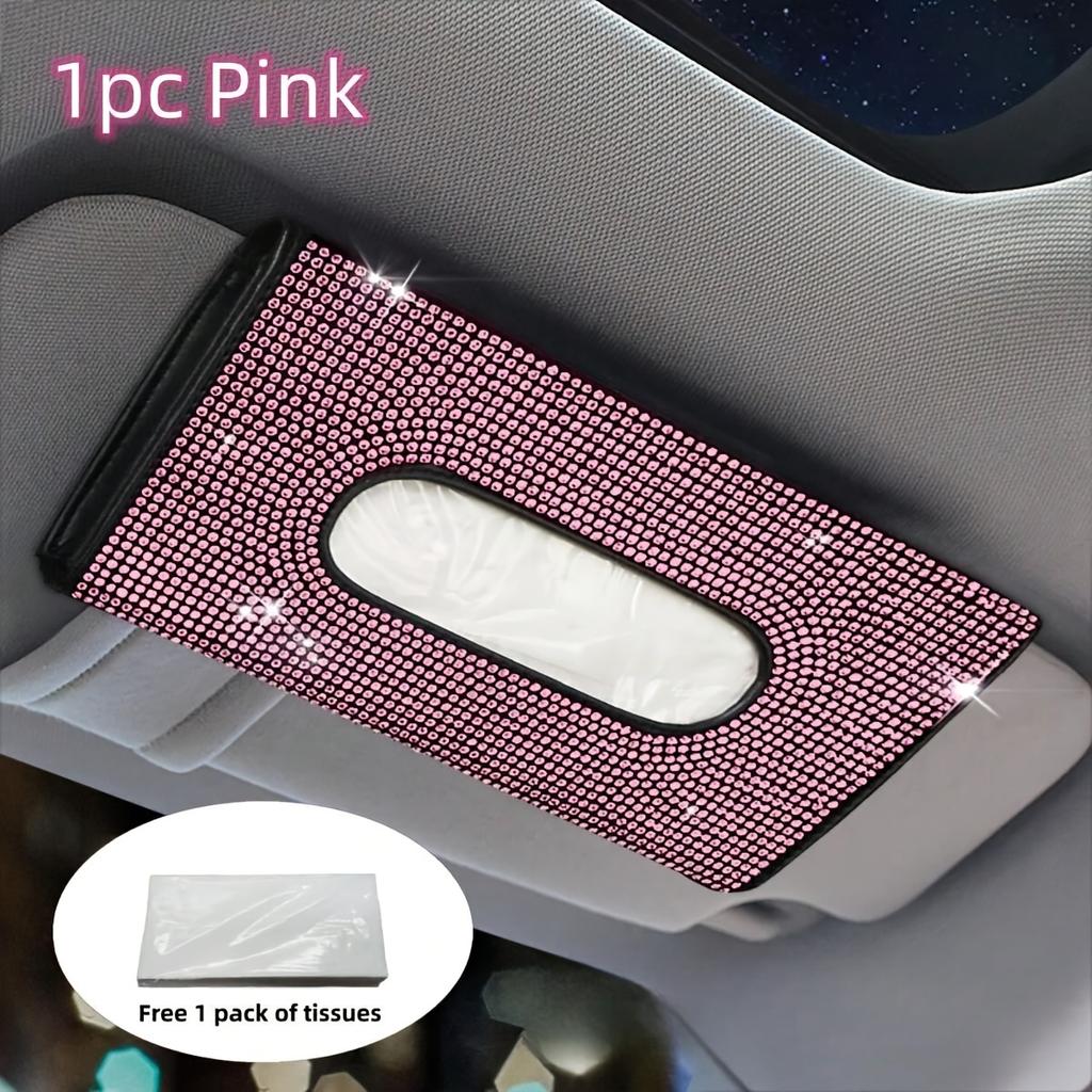 1PC Car sunshade, CD board, tissue box, car paper box, car paper drawer, women's full diamond car interior decoration