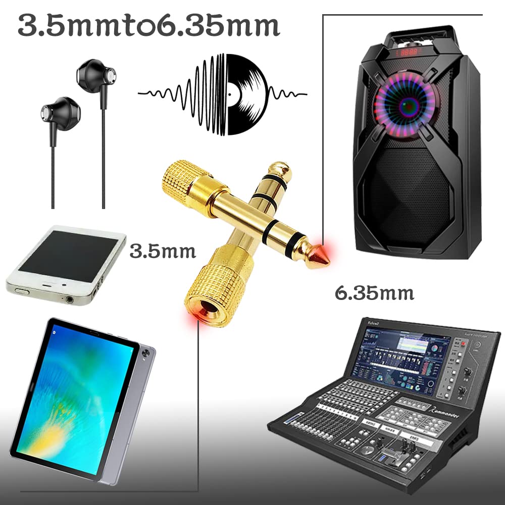 Headphone Jack Stereo Mini Plug to to Amplifier Compatible with Adapter, 6.35mm 3.5mm, 3.5mm 6.35mm Female-to-Male Adapter, Gold-Plated Connector,