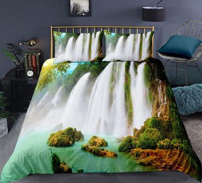 Комплект пододеяльников Nature Waterfall Flowing Down The Rocks Cascade Valley Image Декоративный комплект постельного белья из полиэстера с наволочкой