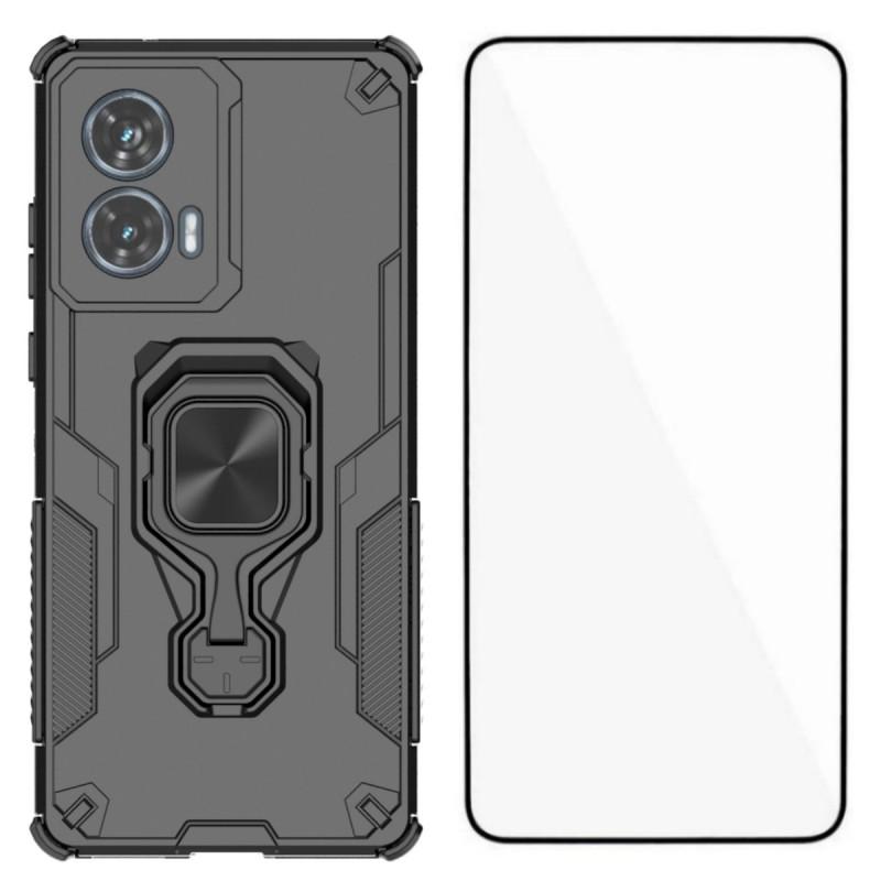 Чехол для телефона Motorola Edge 50 Fusion 5G WANLONFENG PC TPU Задняя крышка Подставка с закаленным стеклом