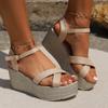 Мода Летняя мода пряжка Декор щиколотки ремешок танкетка сандалии открытый высокий танкетка платформа сандалии однотонные женские туфли