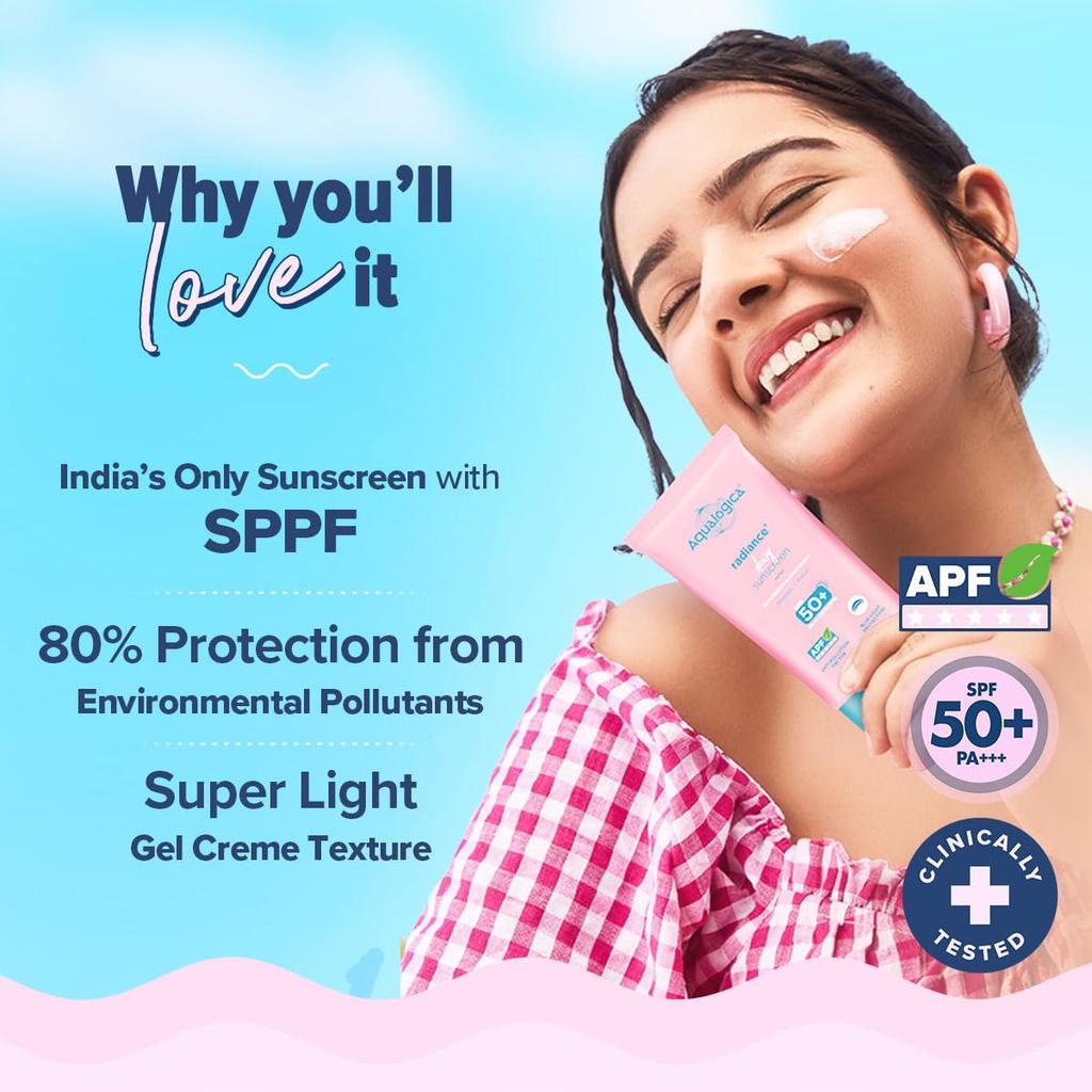 Aqualogica Гель-солнцезащита Radiance+ с эффектом сияния SPF 50+ PA++++ Широкий спектр защиты от УФ-лучей и загрязнений 30 г