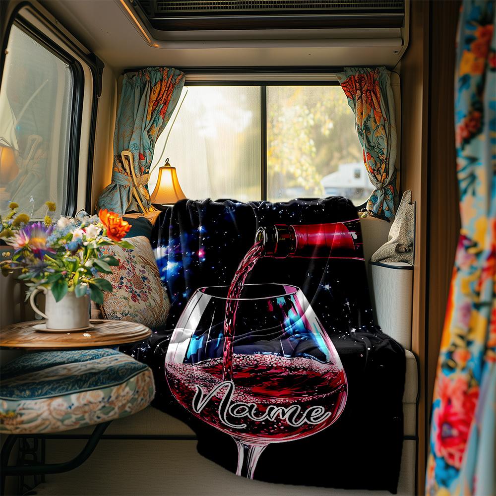 Galaxy Wine Pouring Into Glass With Elegant Script Rv Blanketcustomizable With Your Namecomfortable And Stylish Perfect For Rv Travel Beds Chairs