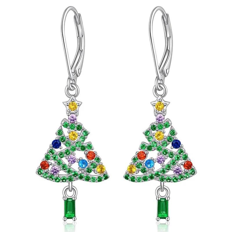 Women Christmas Tree Drop Earrings Multicolor Rhinestone Xmas Holiday Accessories Festive Party Jewelry Christmas Gift earrings