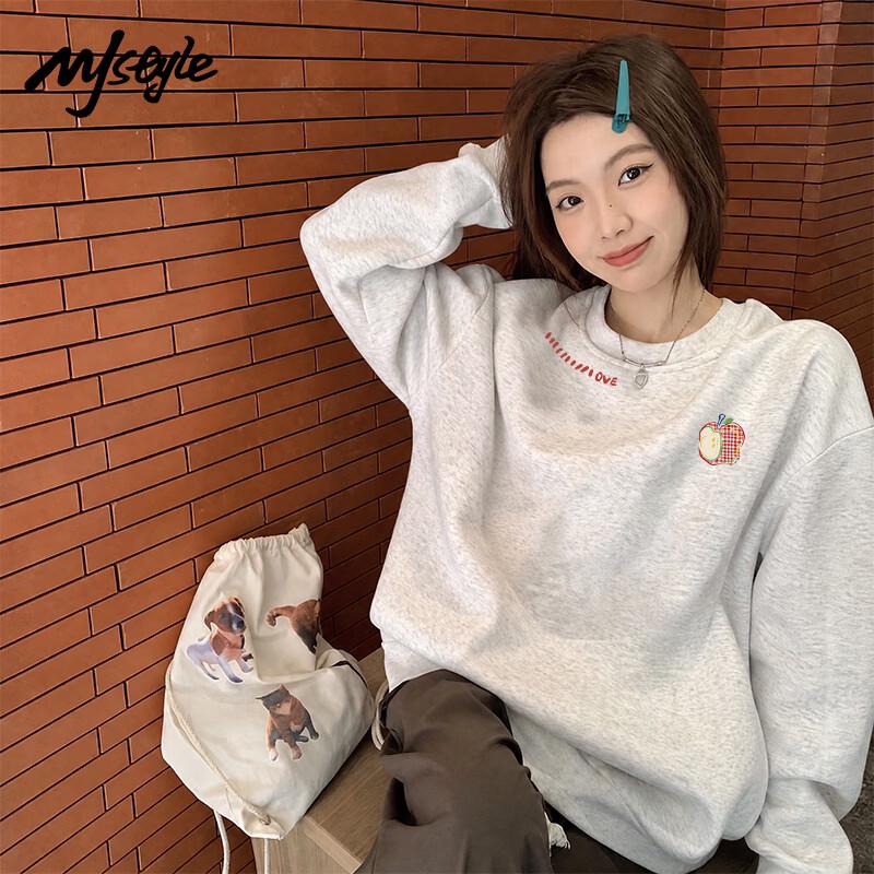 MJ STYLE Женский корейский ретро свободный свитшот с круглым вырезом