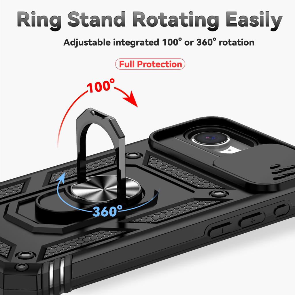 Чехол для iPhone 16e Военный класс Бамперы Кольцо-подставка для iPhone 16e 16e iphone16e 2025 Сдвижной Защитный чехол для камеры Бронированный чехол