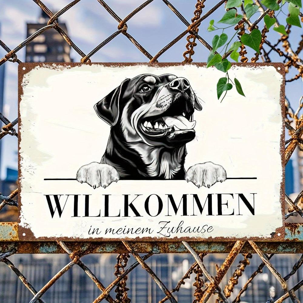 Vintage Rottweiler Welcome Tin Sign Rustic Metal Wall Decor with Willkommen In Meinem Zuhause Design Perfect for Home C