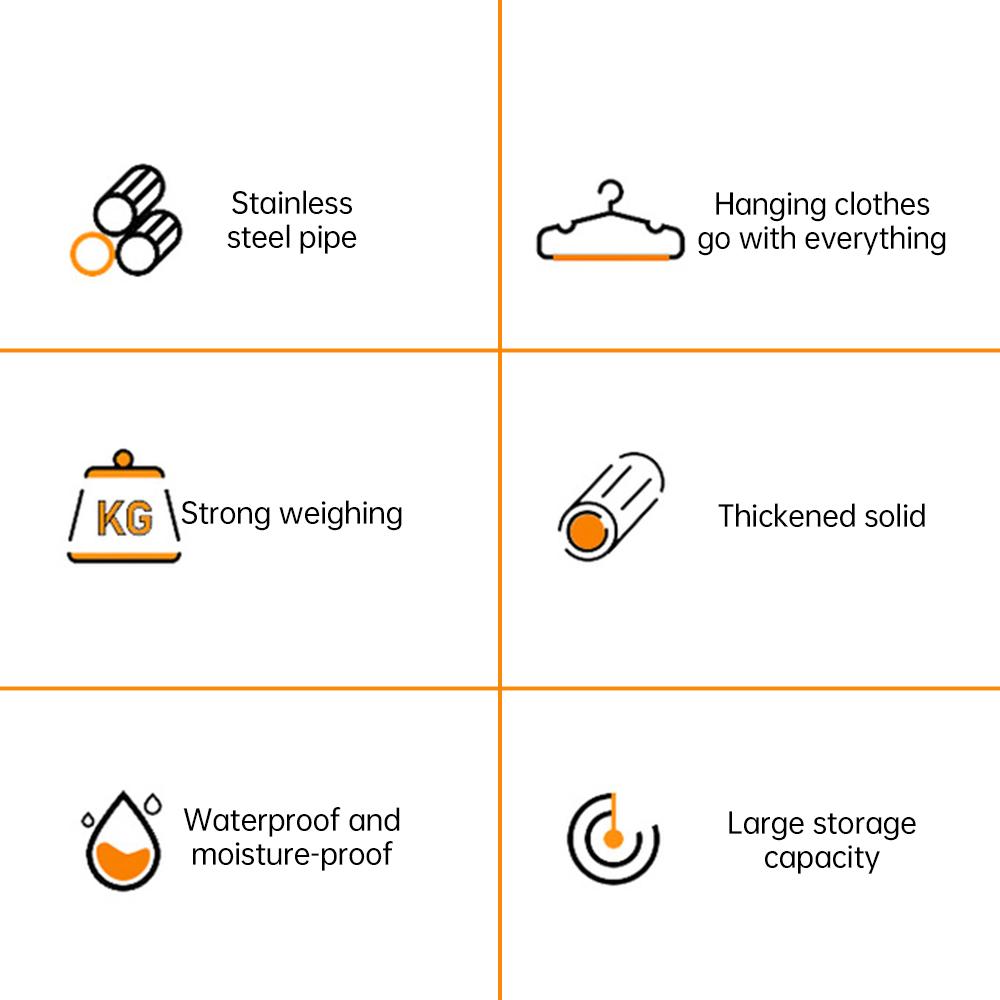 Double Rod Clothes Rack with 6 Storage Shelves Durable Steel Pipe Garment Rack Clothing Rack with 2