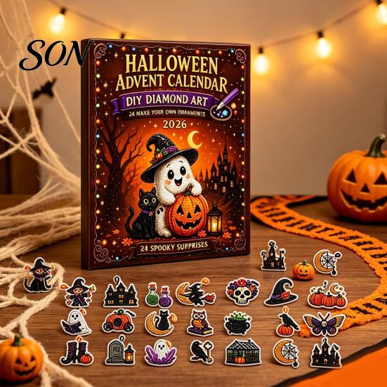 Educational Craft Supplies Halloween Advent Calendar, Faux Diamond Art Kit, 24 Day Countdown, Countdown Calendar for Kids DIY Hanging Ornaments