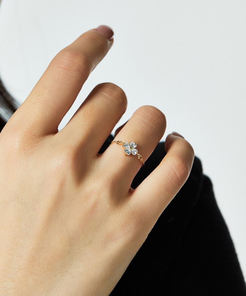 Helene Jewelry 14K Цветок Хлопка Кубический Клевер Цепочка Золотое Кольцо (Тип А)