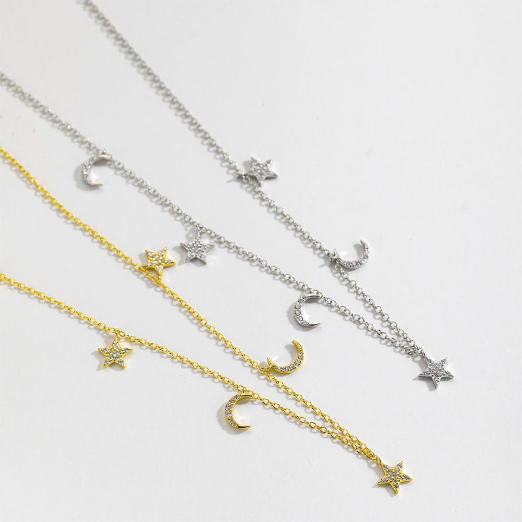 ANDYWEN Стерлингового Серебра 925 пробы, Звезда, Луна, CZ циркон, очаровательные бусины, роскошное длинное колье, ожерелье, 2023, женские свадебные изысканные драгоценности