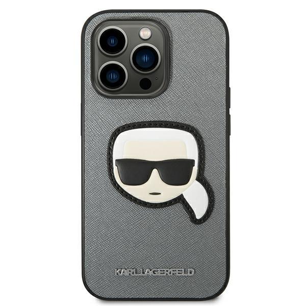 Etui do iPhone 14 Pro Karl Lagerfeld Saffiano Srebrne