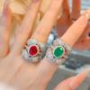 Wear One Or Two High-Carbon Diamond Red Corundum Rings, Heavy Industry Luxury High-End Belt Cotton Emerald Ring.