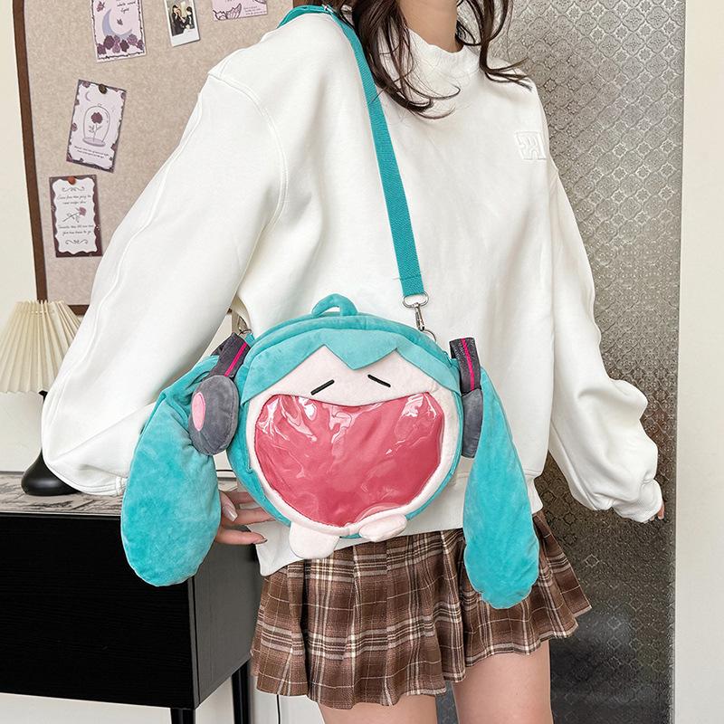Two-dimensional Bag Female 2025 New Trendy Student Girl Pain Bag Cute Cartoon Soft Doll Big Mouth Bag