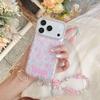 Эстетичный розовый цветочный чехол для iPhone с цепочкой для моделей 13-17 Pro Max