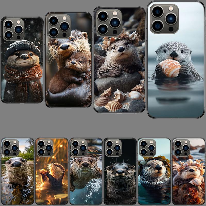 Otters, Wild Animals Phone Case For Iphone 16E 15 Pro 14 Plus 17E 16 17 Pro Max Air 11 12 13 Mini Shockproof Capa Cute Cover
