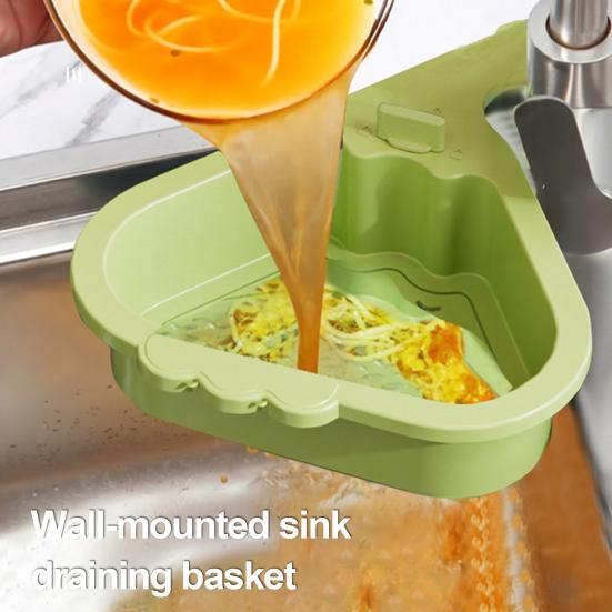 Sink Strainer Basket Triangular Design Easy To Install Automatic Dumping Sink Strainer Basket Faucet Sponge Storage Rack