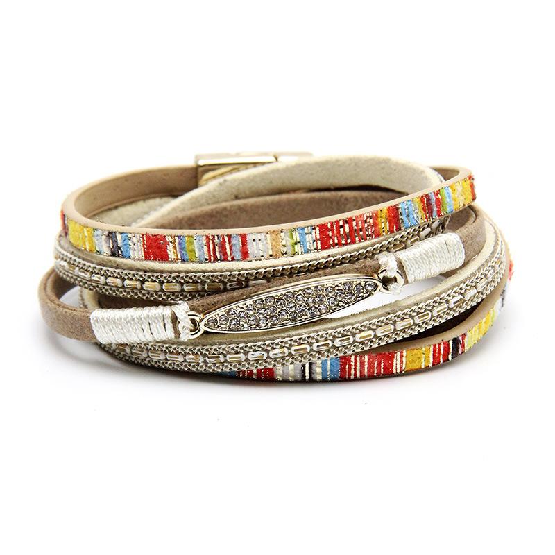 Women' boho bracelet, pink eco-leather, 19.5 , gold details