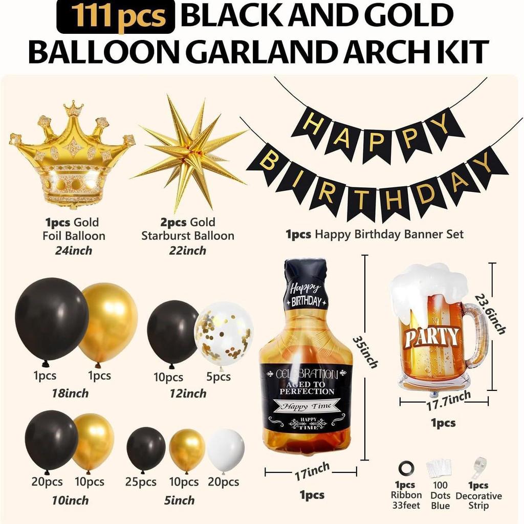 Black Gold Balloon Garland Arch Kit for Graduation or Birthday Decoration