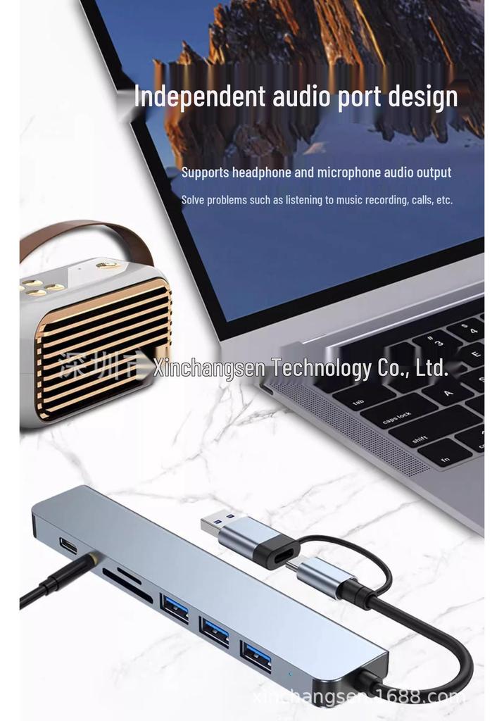 8-в-1 Высокоскоростной USB-разветвитель и аудиохаб Двухголовая многофункциональная док-станция