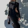 Elegant Sexy Backless Hollow Out Long Sleeve Midi Dress Women Party Club Gown for Spring Summer Hot