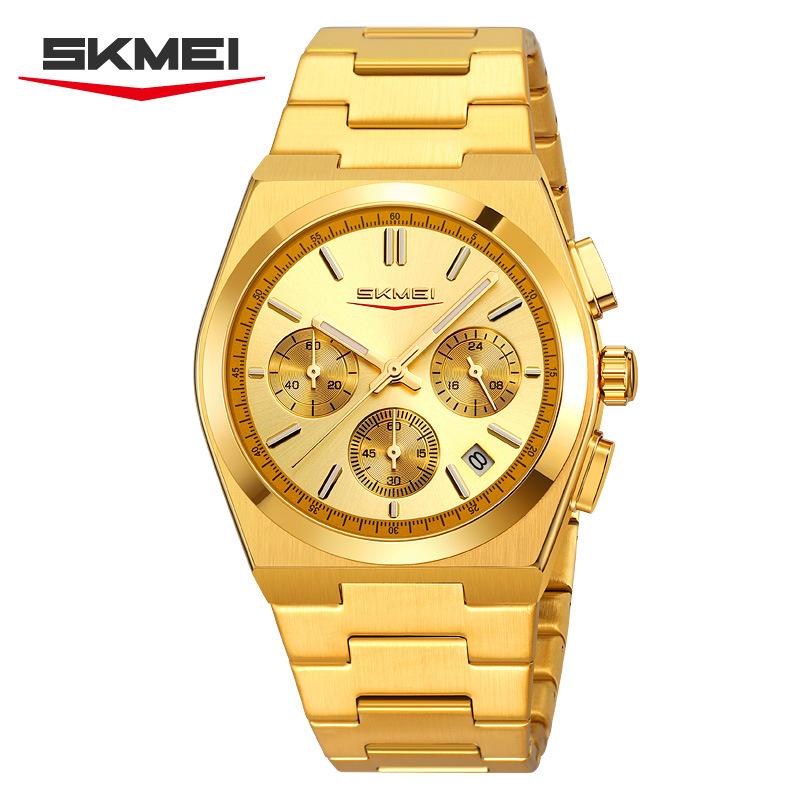 Skmei Роскошные мужские часы Водонепроницаемые Люминесцентные Хронограф Дата Часы из нержавеющей стали для мужчин Кварцевые Военные мужские часы