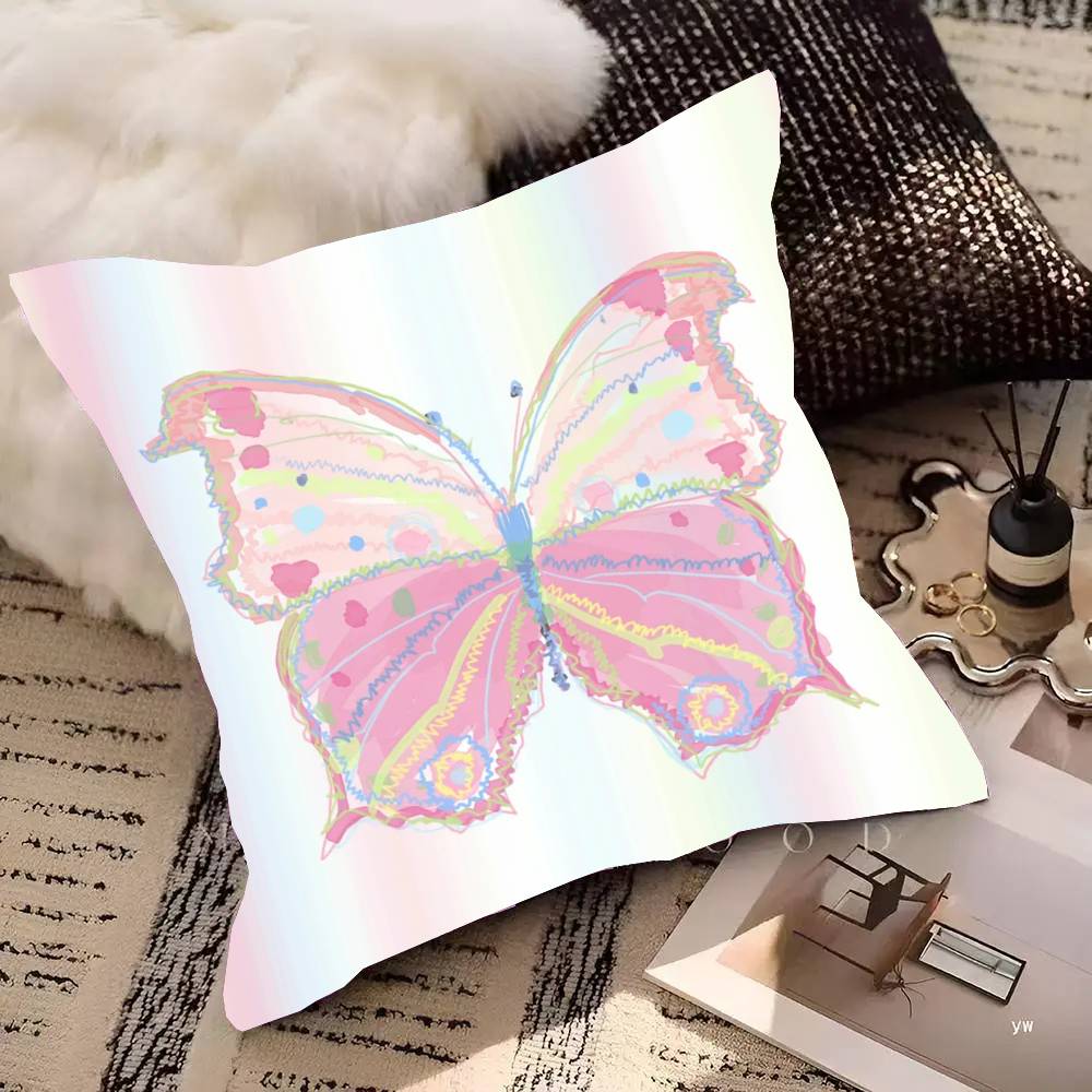 Cartoon Anime Butterfly Pillow Case Fashion Square Pillowcase Bedroom Sofa Room Ins Decoration Leisure