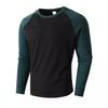 Men's Slim Fit Casual Sports Round Neck Long Sleeve Colorblock Pullover Bottoming Long Sleeve Top