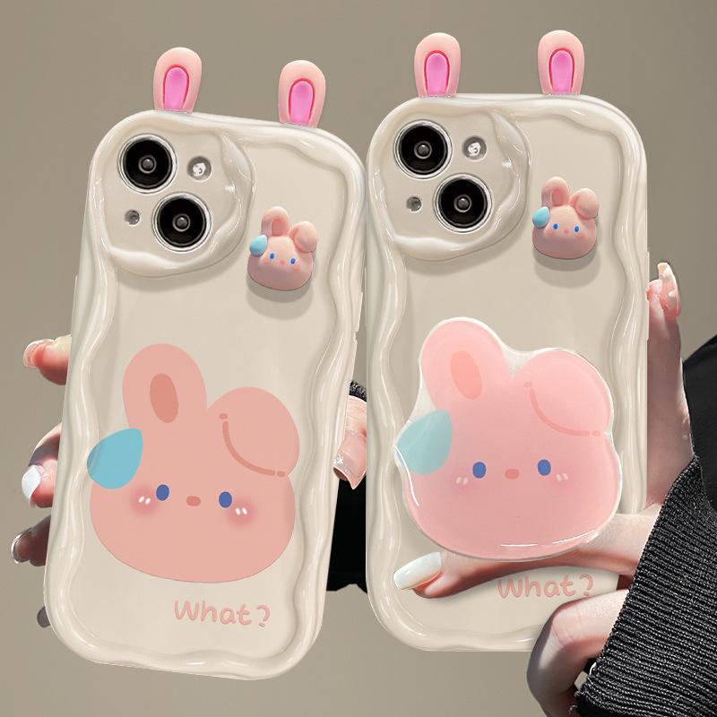 Applicable To Apple 14promax Mobile Phone Case IPhone 13 Silicone Anti-fall 15 Cute Three-dimensional Rabbit Doll Pendant