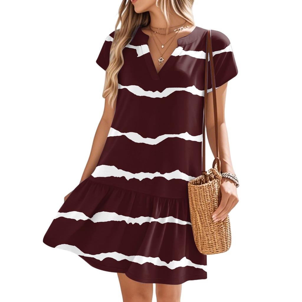 Женские платья с коротким рукавом и V-образным вырезом с цветочным принтом Свободные повседневные пляжные платья в стиле темперамент