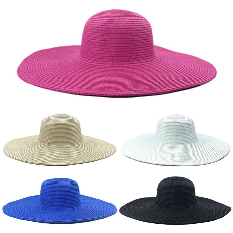 Women's Summer Foldable Large Brim Hat Solid Color Straw Hat Sun Hat Outdoor Vacation Sunhat Seaside Beach Hat