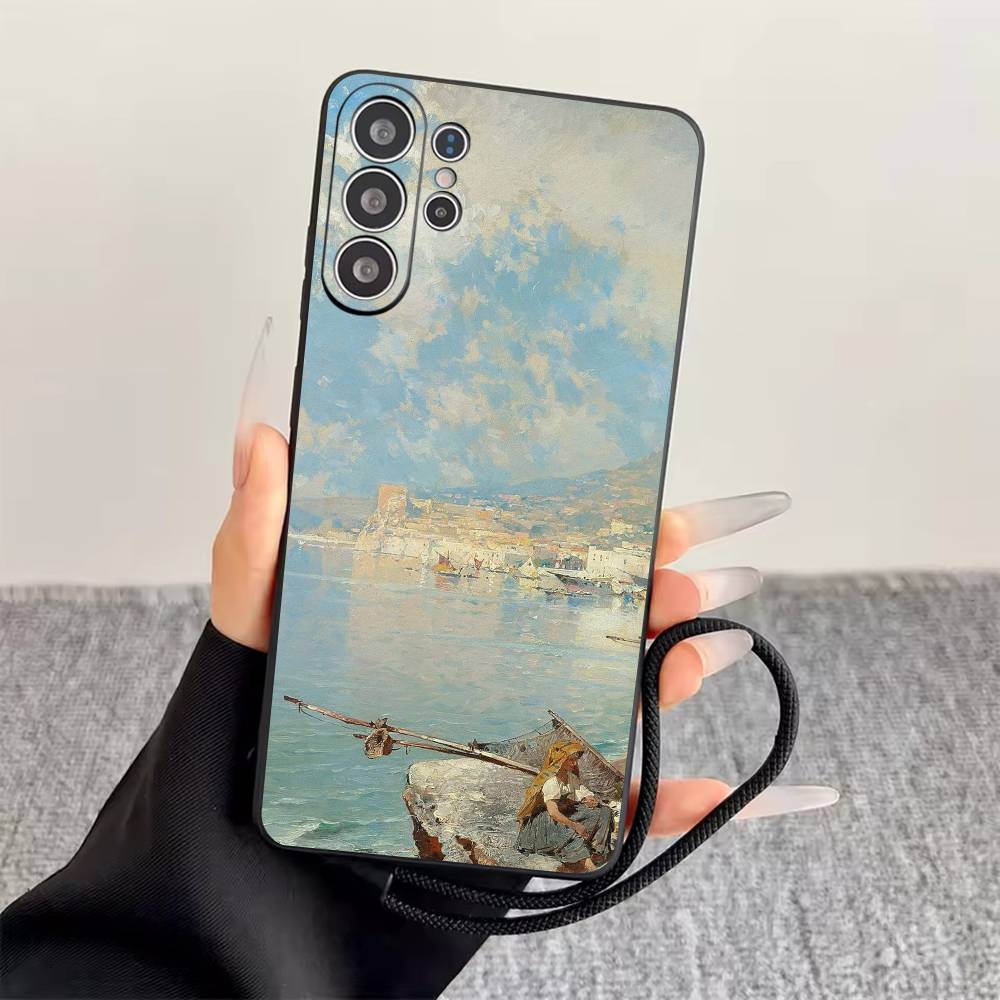 Масляная живопись пейзажа Чехол для телефона для Samsung S25, S24, S21, S22, S23, S30, Ultra, S20, Plus, Fe, Lite, Note, 10, Черный чехол
